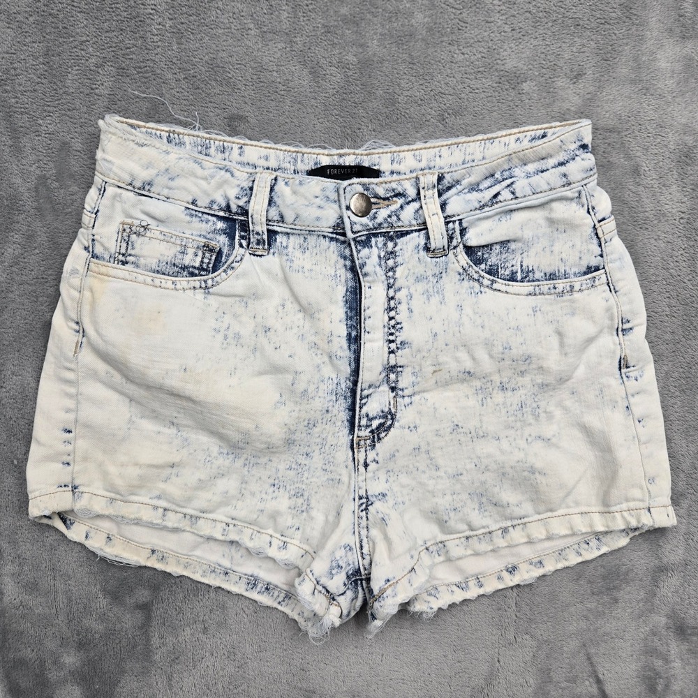 Forever 21 Womens High Rise Acid Wash Denim Shorts Light Blue Size L